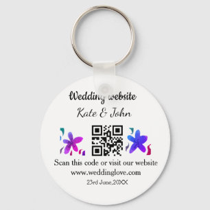 Simple minimal wedding website Q R code add name y Keychain