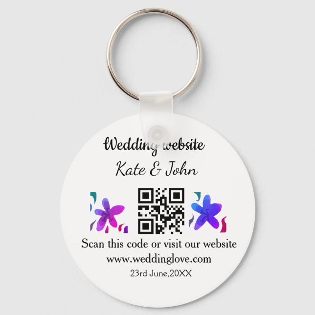 Simple minimal wedding website Q R code add name y Keychain (Front)