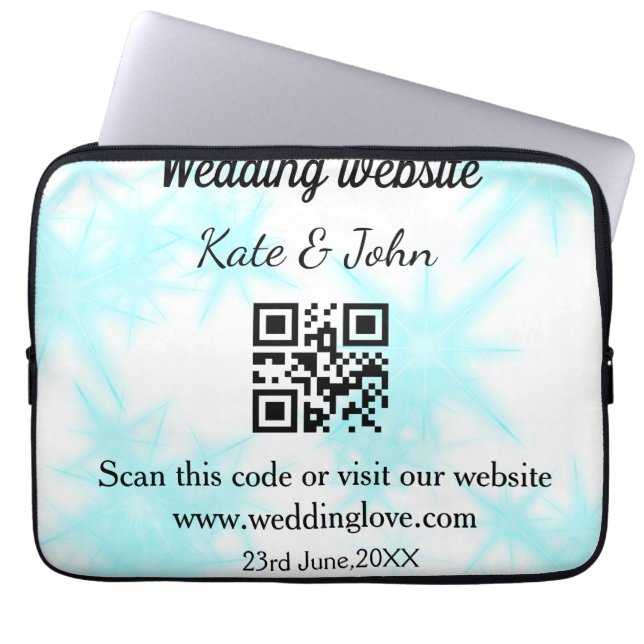Simple minimal wedding website Q R code add name y Laptop Sleeve (Front)