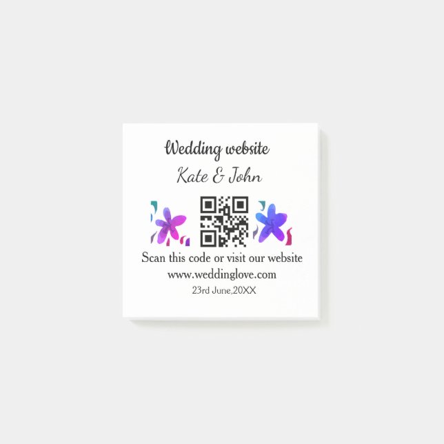 Simple minimal wedding website Q R code add name y Post-it Notes (Front)