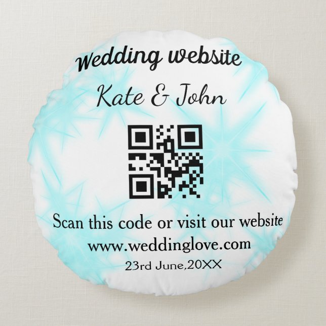 Simple minimal wedding website Q R code add name y Round Pillow (Front)