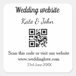Simple minimal wedding website Q R code add name y Square Sticker