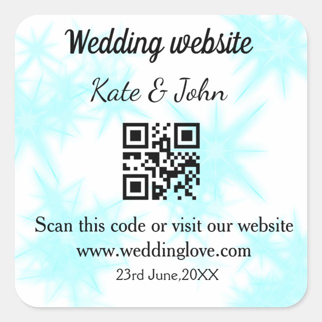 Simple minimal wedding website Q R code add name y Square Sticker (Front)