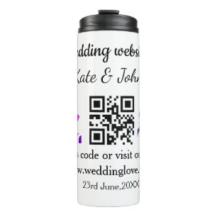 Simple minimal wedding website Q R code add name y Thermal Tumbler