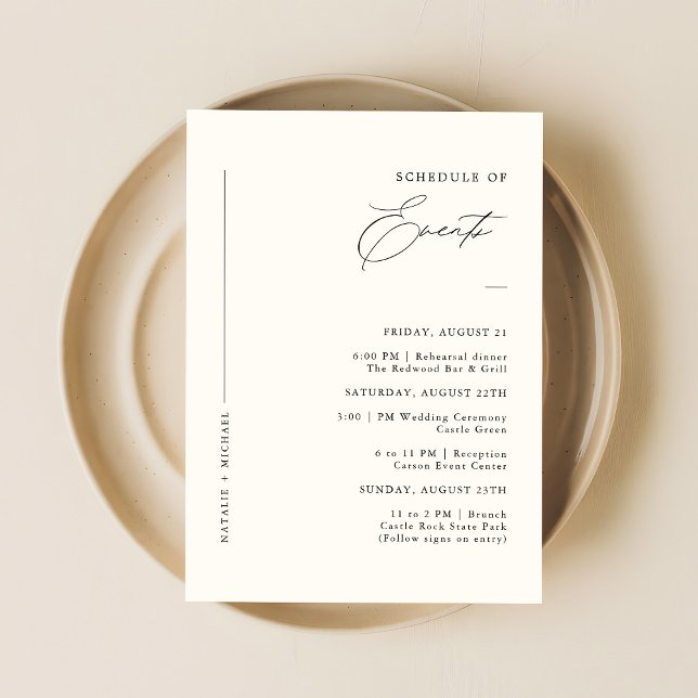 Simple Minimal Wedding Weekend Schedule of Events Enclosure Card (Creator Uploaded)