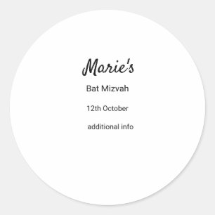 simple minimal white black classic edi bat mitzvah round sticker