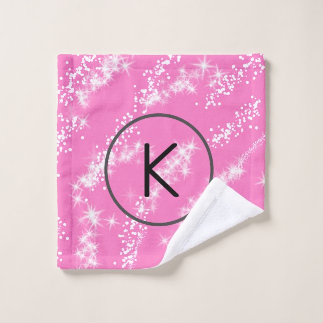 simple minimal white monogram pink glitter waterco bath towel set (Wash Cloth)