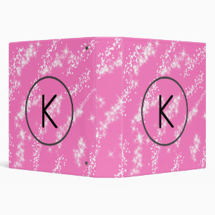 simple minimal white monogram pink glitter waterco binder