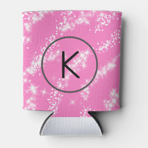 simple minimal white monogram pink glitter waterco can cooler