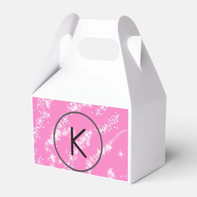 simple minimal white monogram pink glitter waterco favor box (Front Side)