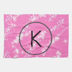 simple minimal white monogram pink glitter waterco kitchen towel