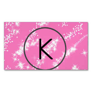 simple minimal white monogram pink glitter waterco 	Magnetic business card
