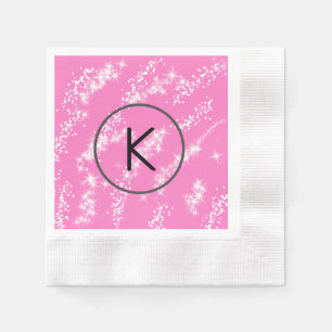 simple minimal white monogram pink glitter waterco napkin