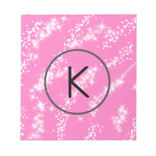 simple minimal white monogram pink glitter waterco notepad