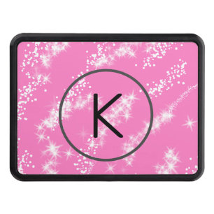 simple minimal white monogram pink glitter waterco trailer hitch cover