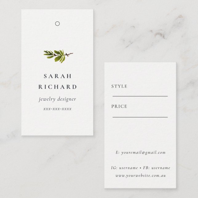 Simple Minimal White Pine Branch Price Tag Name (Front/Back)