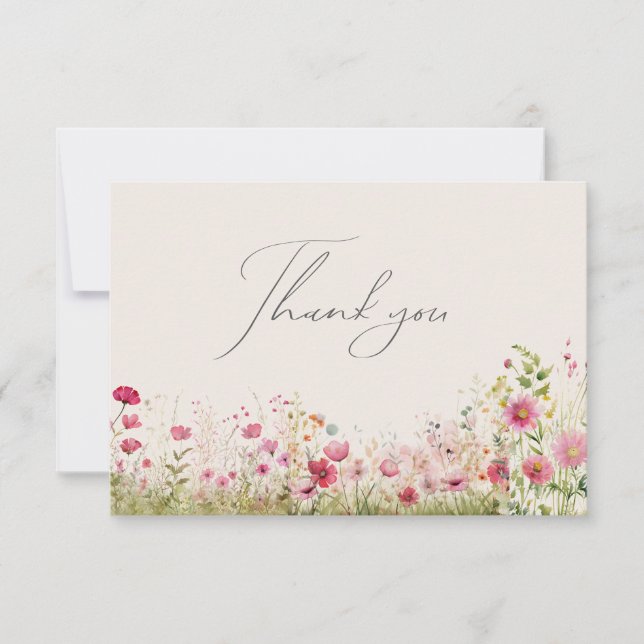 Simple minimal Wildflower Creamy Thank you Card (Front)