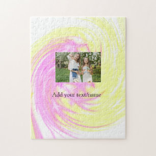 Simple minimal yellow pink sparkle add photo glitt jigsaw puzzle