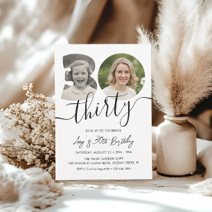 Simple Minimalist 30th Birthday Photo  Invitation