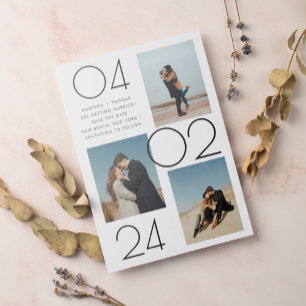 Simple Minimalist 3 Photo Wedding Save The Date Magnetic Invitation