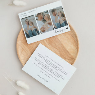 Simple Minimalist 3 Photo With Heart Wedding Thank You Card
