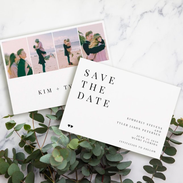 Simple minimalist 4 photos typography wedding save the date (Creator Uploaded)
