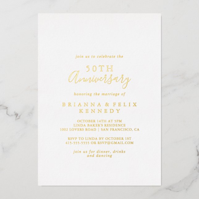 Simple Minimalist 50th Wedding Anniversary Gold   (Front)