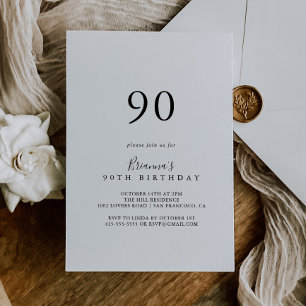 Simple Minimalist 90th Birthday Party Invitation