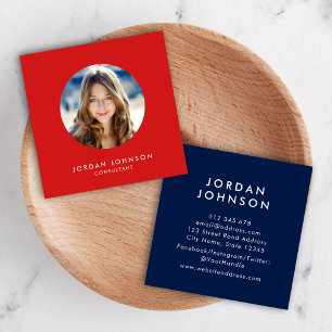 Simple Minimalist Add Your Photo Editable Colour Square Business Card