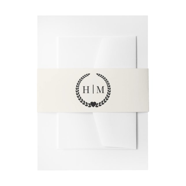 Simple Minimalist Antique Ivory Monogram  Invitation Belly Band (Front Example)