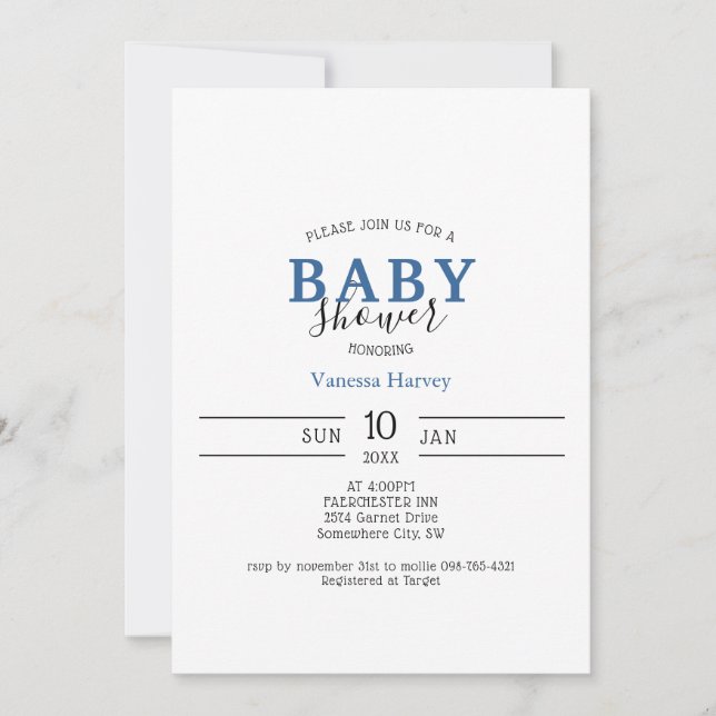 Simple Minimalist Baby Shower Invitation (Front)