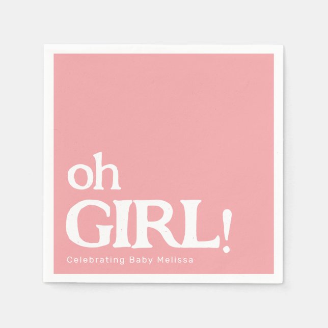 Simple Minimalist Baby Shower Pink Oh Girl Napkin (Front)