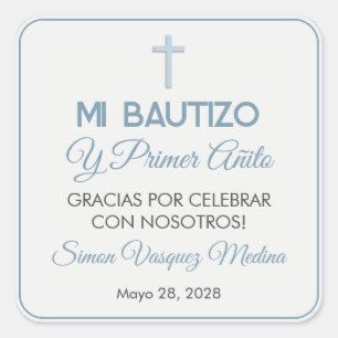 Simple Minimalist Baptism and First Birthday Square Sticker