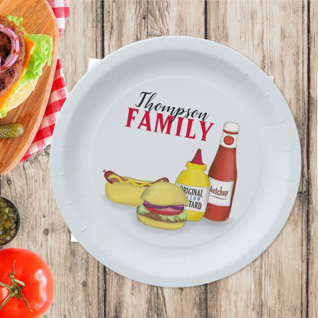 Simple Minimalist Barbeque Grilling Picnic Gingam Paper Plate (Creator Uploaded)