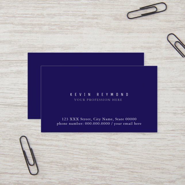 Simple Minimalist Basic Blue front-side-only Business Card (Front/Back In Situ)