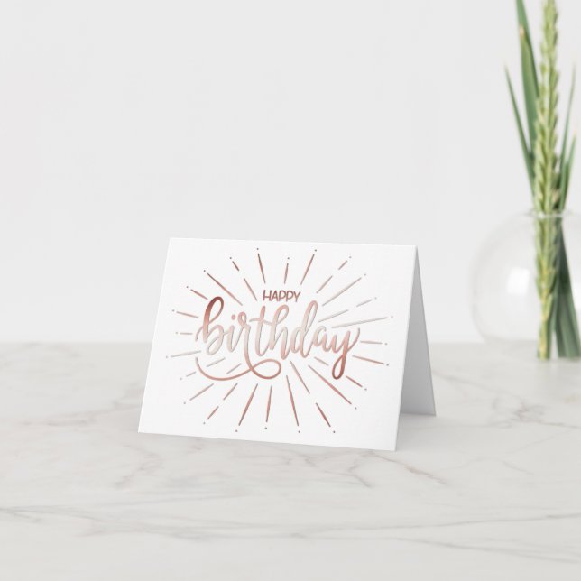 Simple Minimalist Beautiful Birthday Rose Gold Ray Card (Front)