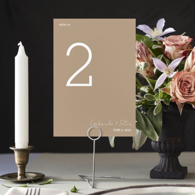 Simple Minimalist Beige Modern Wedding Table Number (Creator Uploaded)