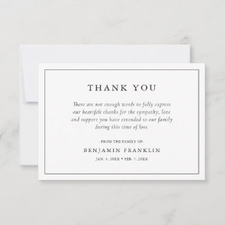 Simple Minimalist Bereavement Sympathy Funeral Thank You Card