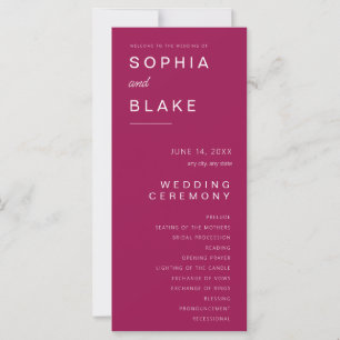 Simple Minimalist Berry Wedding Program