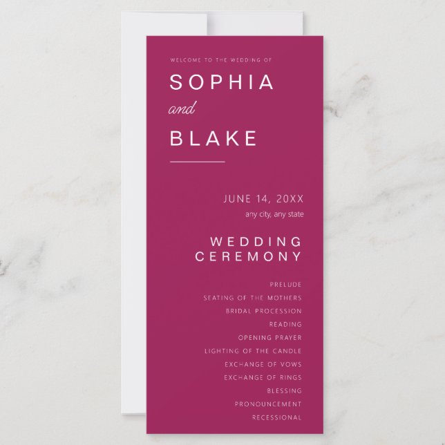 Simple Minimalist Berry Wedding Program (Front)