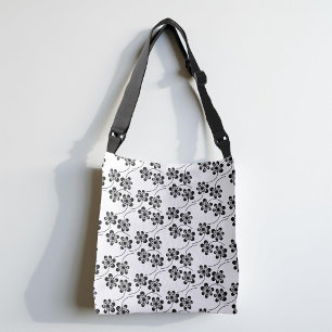 Simple Minimalist Black and White Floral Pattern Crossbody Bag