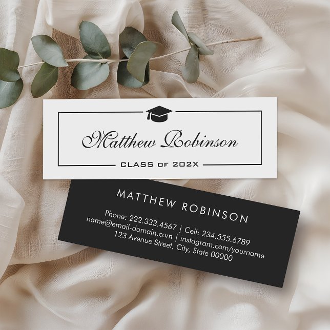 Simple Minimalist Black and White Graduation Mini Business Card (Creator Uploaded)
