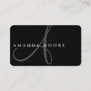 Simple Minimalist Black and White Script Monogram Business Card