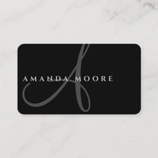 Simple Minimalist Black and White Script Monogram Business Card (Front)