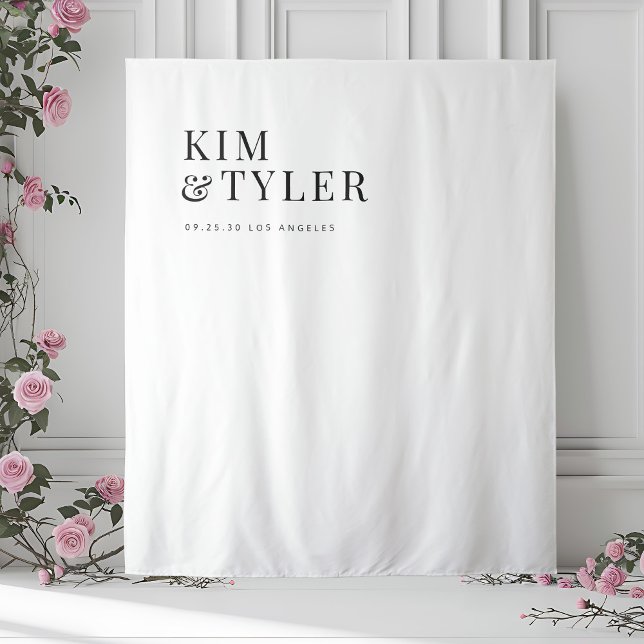 Simple minimalist black and white wedding backdrop tapestry (Creator Uploaded)