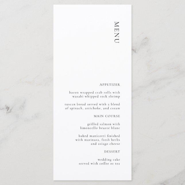 Simple Minimalist Black and White Wedding Menu (Front)