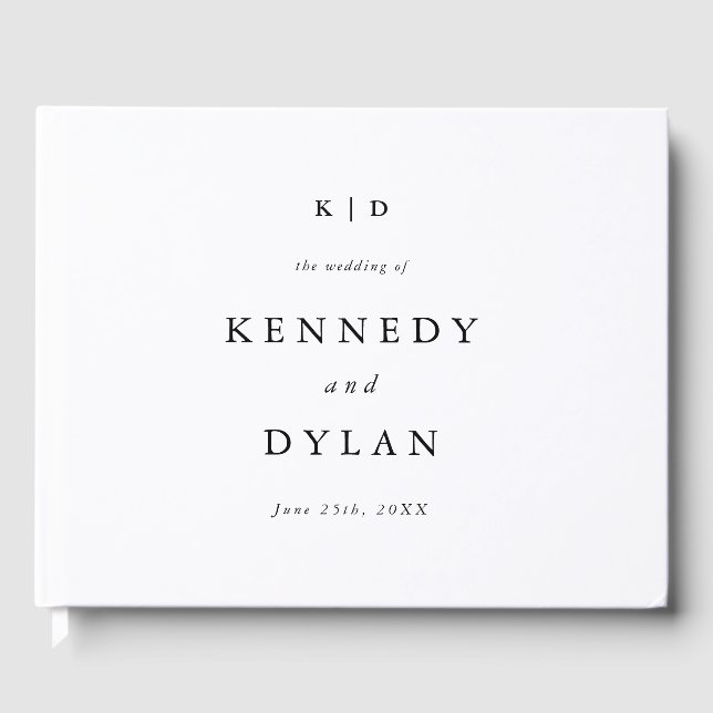 Simple Minimalist Black and White Wedding Monogram Guest Book (Front)