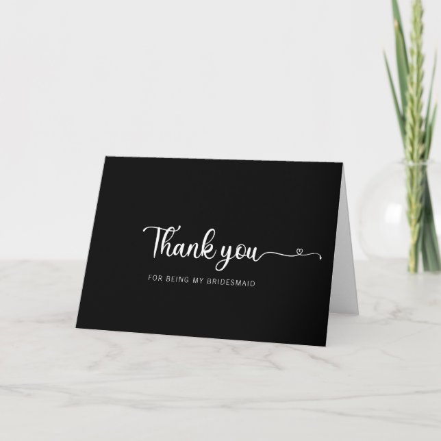 Simple Minimalist Black Bridesmaid Thank You Card (Front)