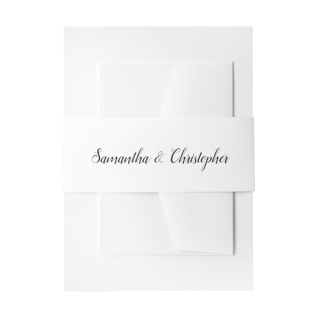 Simple Minimalist Black Calligraphy Names White Invitation Belly Band (Front Example)