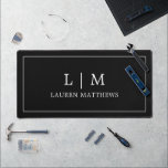 Simple Minimalist Black Minimal Monogram Modern Desk Mat<br><div class="desc">Simple desk mat featuring a modern and minimalist black design with your monogram and business name on the front surrounded by a border.  All design elements and colours may be changed in the design editing tool.</div>